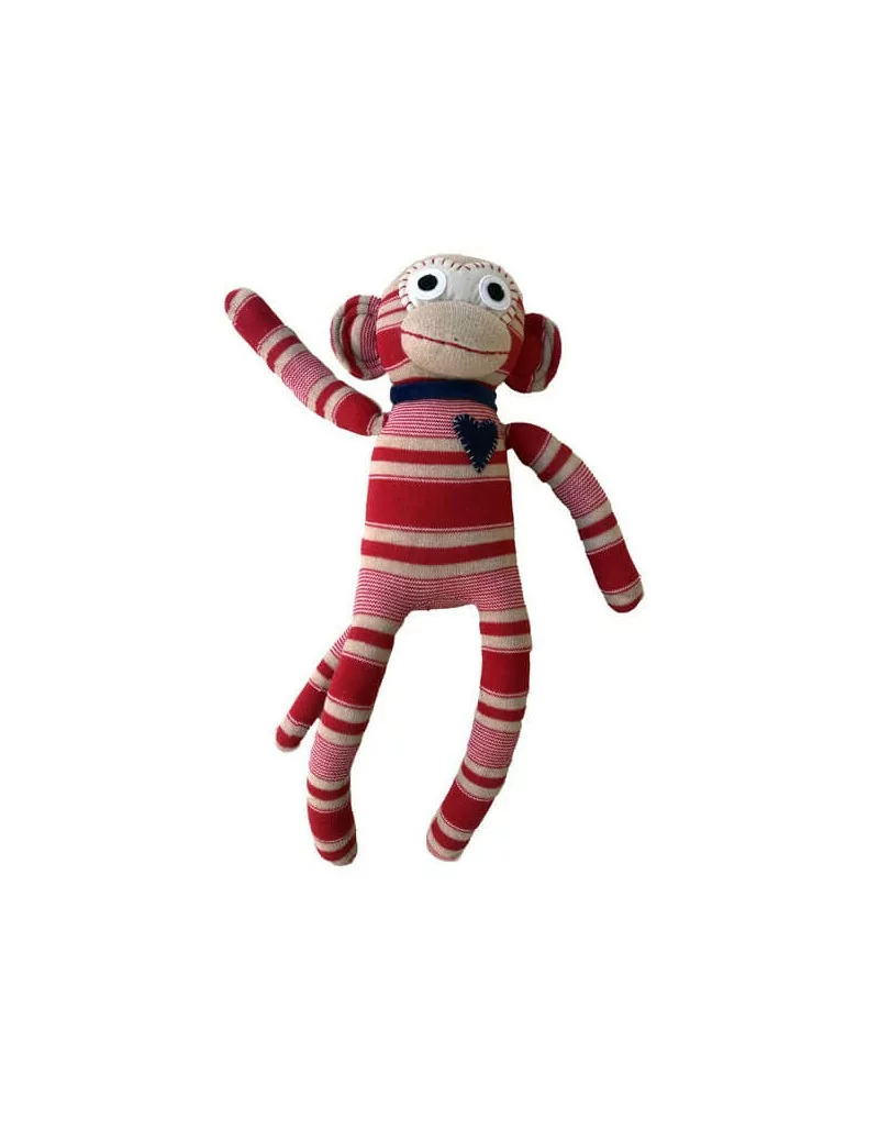 Doudou singe chaussette 40 cm Rouge et Beige - 