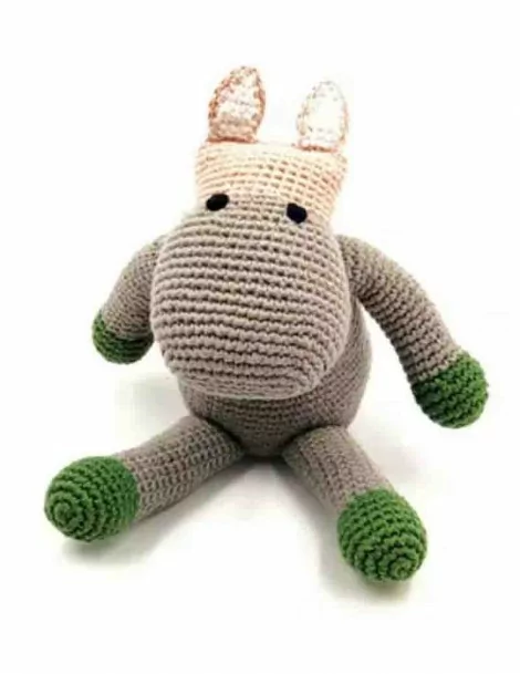 Peluche Hippopotame hochet Coton Crocheté Main 20 cm -