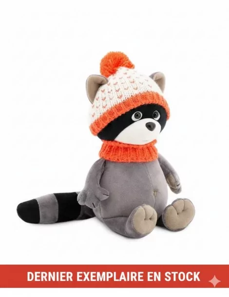 Peluche raton laveur avec bonnet 35 cm - 