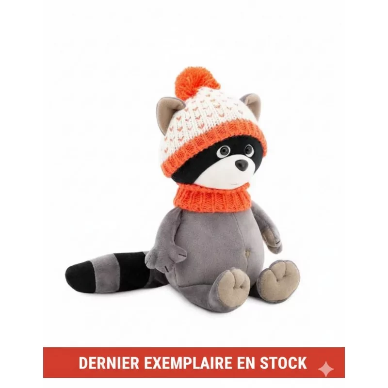 Peluche raton laveur avec bonnet 35 cm - 