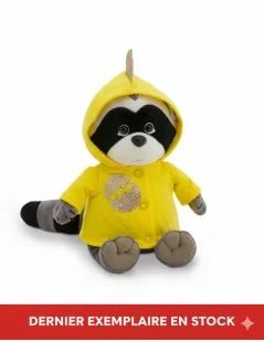 Peluche Raton Laveur avec Imperméable Jaune 25 cm | Peluche Originale Habillée - 