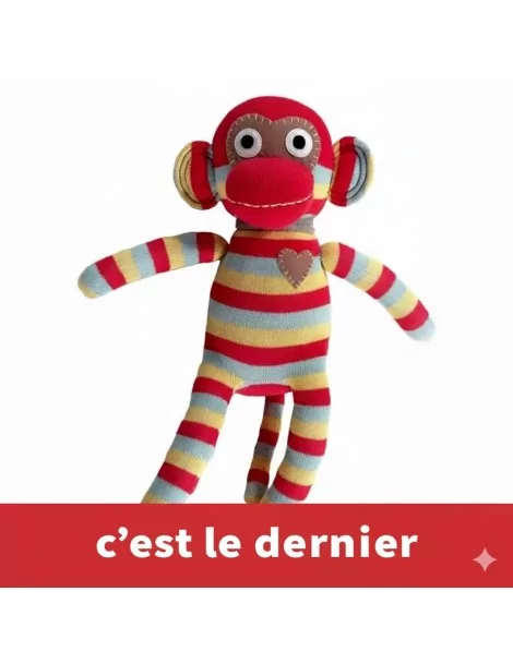 Doudou singe chaussette 40 cm Rouge et Jaune - 