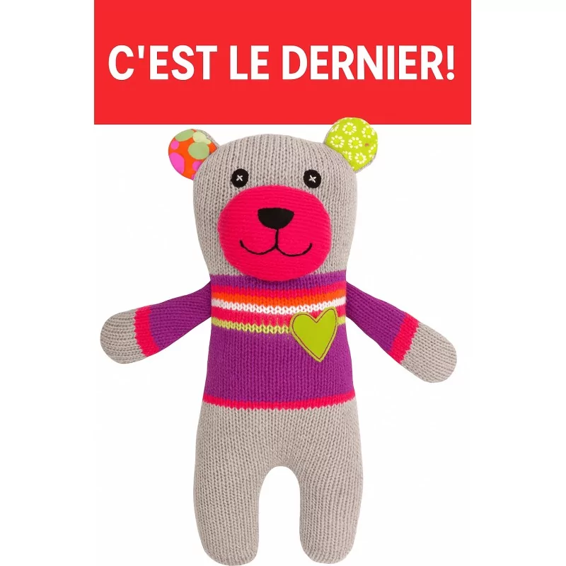 Doudou Ours Chaussette 30 cm Gris et Lilas - Hick's Up | Ours Multicolore Original - 